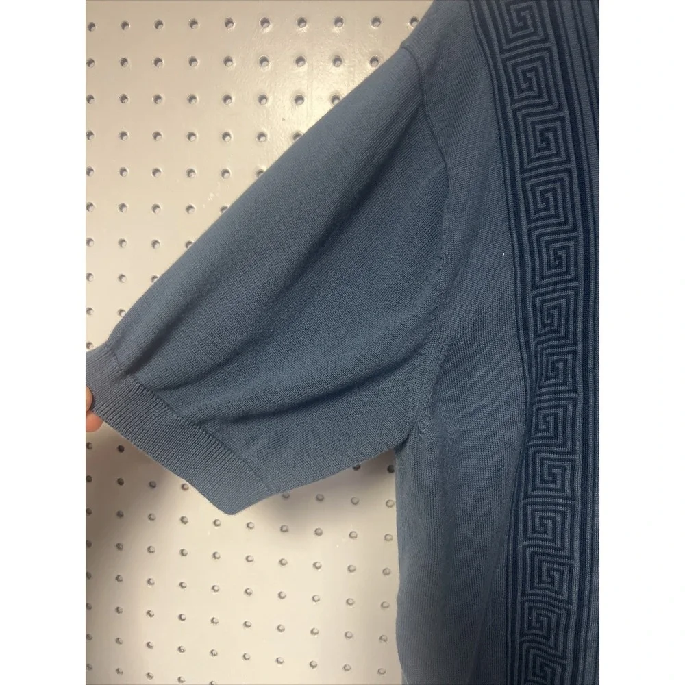 Vintage J Ferrar Collared V Neck‎ Blue Cotton Shirt Geometric Shapes Large